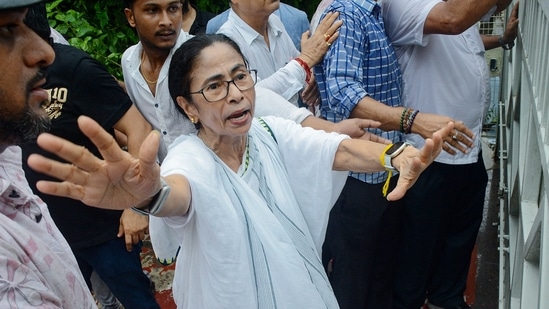 Kolkata, Jul 08 (ANI): Former TMC Chief Mamata Banerjee during a rally from Ballygunge Phari to Hazra More, in Kolkata on Wednesday. (ANI Photo) (Aloke Dey)