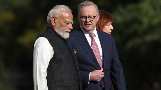Australia's Prime Minister Anthony Albanese talks with Indian Prime Minister Narendra Modi. (AFP)