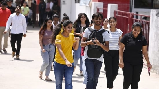 Candidates coming out of Bhonwal Institute of Engineering in Lucknow after writing the CUET-UG exam. (Deepak Gupta/HT File Photo)
