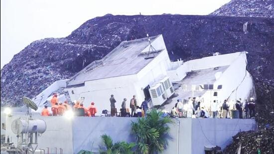 NDRF personnel carry out rescue operations at the site of the building collapse in Moshi on Thursday. (PTI)