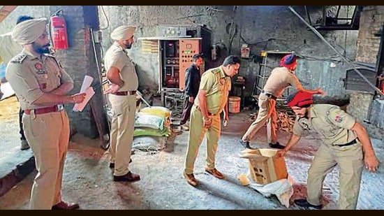 The Ludhiana Police Commissionerate disposed off seized narcotics in Ludhiana on Thursday. (HT PHOTO)
