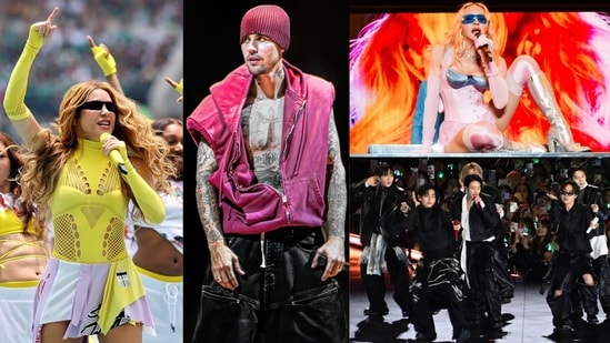 Shakira, Justin Bieber, Madonna and BTS will perform during the FIFA World Cup Halftime Show on July 19 (Photo: AFP, X)