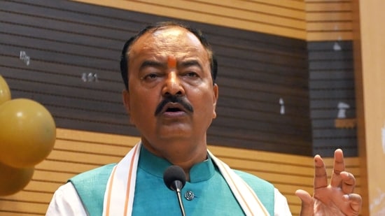 Uttar Pradesh deputy CM Keshav Prasad Maurya in Prayagraj on Wednesday. (HT)