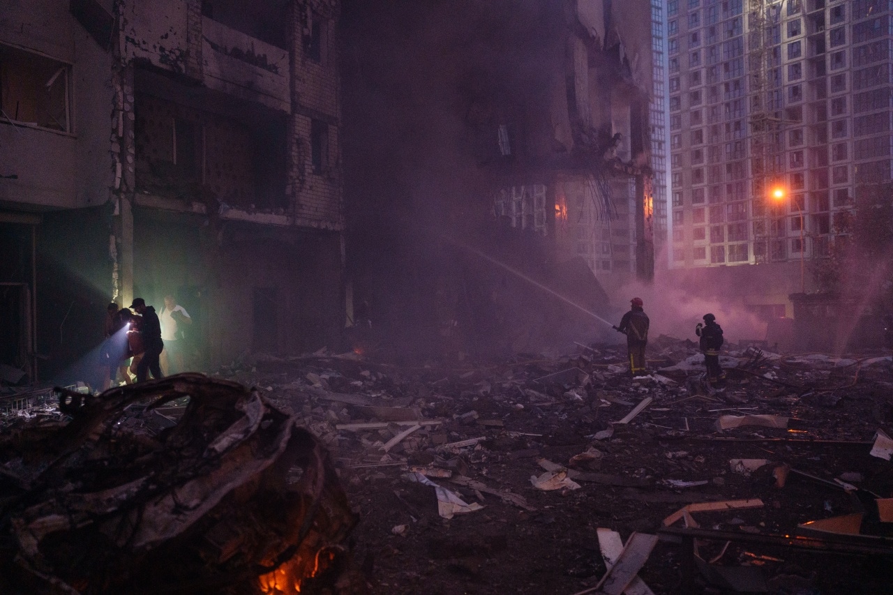 Buildings in Kyiv after a Russian missile and drone attack on Tuesday. Buildings in Kyiv after a Russian missile and drone attack on Tuesday.