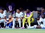 Kylian Mbappe after taking part in the Morocco match.