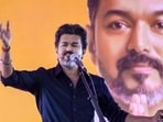Tamil Nadu Chief Minister and TVK chief Vijay speaks during a public meeting as part of his first official visit to Karur after he took up the reins as Chief Minister at the Atlas Art Gallery, in Karur, Tamil Nadu. (Handout via PTI Photo)(PTI07_10_2026_000277B)