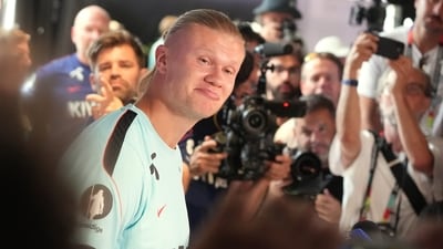 Norway's Erling Haaland gestures during a news ahead of their quarterfinal World Cup soccer match against England Thursday, July 9, 2026, in Fort Lauderdale, Fla. (AP/PTI)(AP07_09_2026_000524B) (AP)