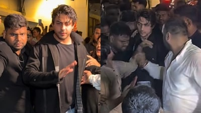 Aryan Khan gets mobbed by fans trying to take selfie with him. Aryan Khan gets mobbed by fans trying to take selfie with him.