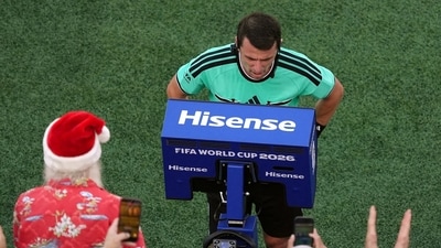Referee Ilgiz Tantashev refers to VAR before awarding a penalty to France. (IMAGN IMAGES via Reuters)