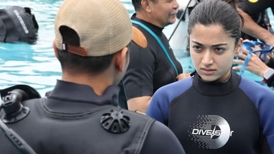 Rashmika Mandanna shot an underwater fight sequence for Mysaa. Rashmika Mandanna shot an underwater fight sequence for Mysaa.