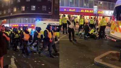 Morocco fans engaged in a confrontation with London police after World Cup exit. (Screengrab from X) Morocco fans engaged in a confrontation with London police after World Cup exit. (Screengrab from X)