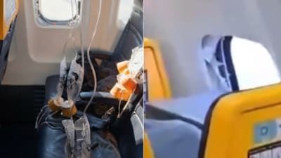 The Ryanair flight was forced to return to Thessaloniki on Friday after a window on the Boeing 737 came loose shortly after takeoff. One passenger was injured. The Ryanair flight was forced to return to Thessaloniki on Friday after a window on the Boeing 737 came loose shortly after takeoff. One passenger was injured.