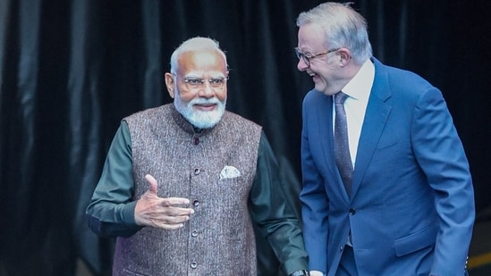 PM Narendra Modi and Australian PM Anthony Albanese during a visit to the Melbourne Cricket Ground on Friday. (Photo: DPR PMO/ANI)