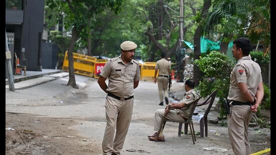 Police deployment seen at the incident spot on Friday. (Parveen Kumar/HT)