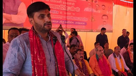 UP BJP vice-president Neeraj Singh addressing an event held to mark defence minister Rajnath Singh’s birthday in Lucknow (Sourced)