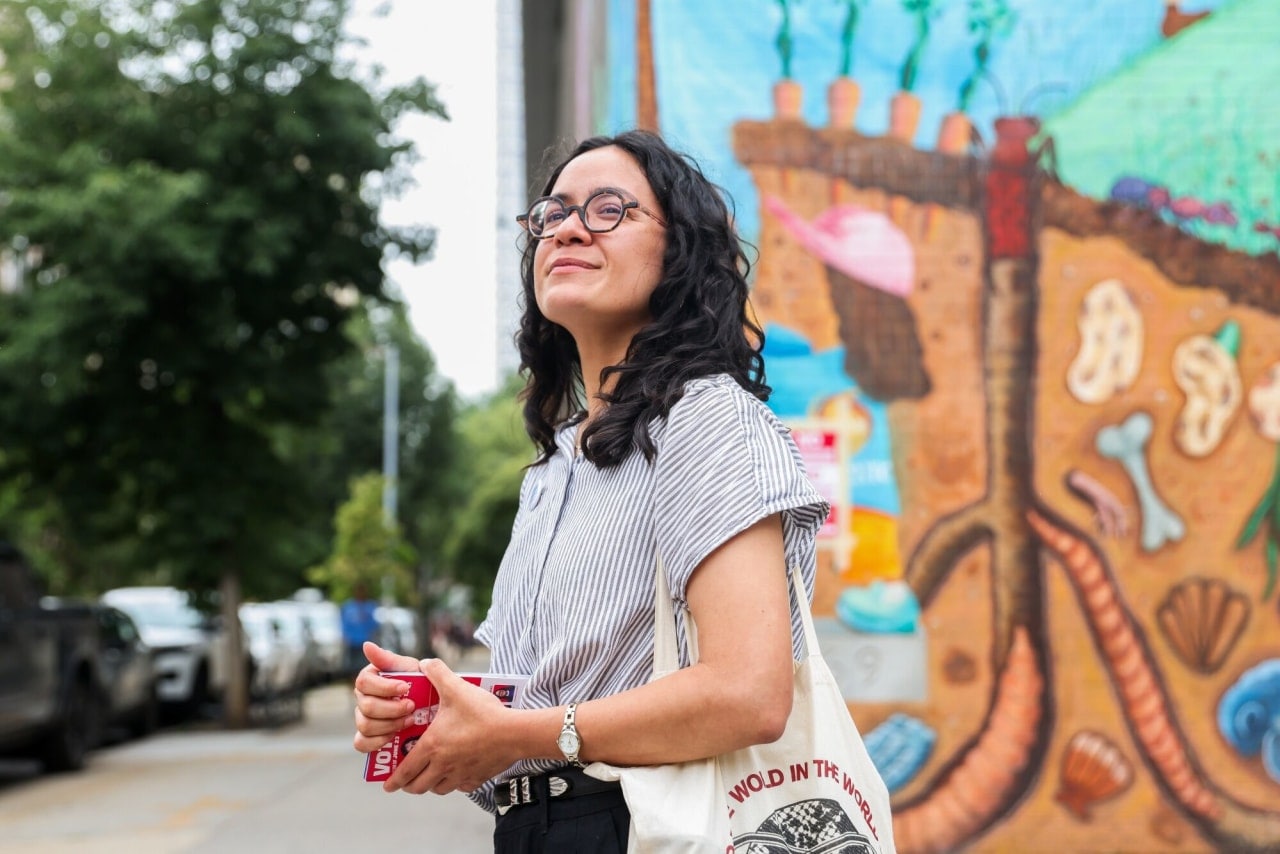 Claire Valdez outside a polling location in New York City last month. Claire Valdez outside a polling location in New York City last month.