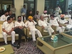 Congress MP and former chief minister Charanjit Singh Channi with other party leaders, during a meeting with Punjab AICC general secretary in-charge Bhupesh Baghel in Chandigarh on Saturday. (ANI)