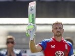 England's Jos Buttler celebrates his century during the 5th T20I against India, at The Rose Bowl ground in Southampton on Saturday. (ANI)