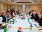 Union Commerce and Industry Minister Piyush Goyal meets United States Trade Representative Jamieson Greer during discussions on the proposed India-US trade agreement, in New Delhi. (@PiyushGoyal/X via PTI Photo)