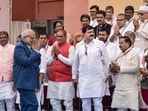 Vice-President CP Radhakrishnan exchanges greetings during the inauguration of two-day orientation and training programme for the members of the 18th state Legislative Assembly at the Bihar Institute of Public Administration and Rural Development (BIPARD) in Gaya on Saturday. (PTI)