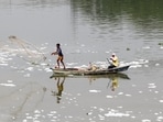 Yamuna in Delhi over the past week. (ANI)