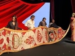 A four-kilometre-long saree was embroidered with thousands of signatures supporting the removal of the marital rape exception.(X/ @TheSafecityApp)