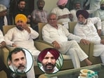 Channi, Baghel, Randhawa and others at a meeting in Chandigarh where Raja Warring was not invited; both Channi and Raja have in their own ways had Rahul Gandhi's backing in the past.
