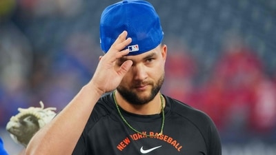 In Bo Bichette's absence, Brett Baty is expected to shift to third base, while Zack Short will take over duties at second. (Getty Images via AFP) In Bo Bichette's absence, Brett Baty is expected to shift to third base, while Zack Short will take over duties at second. (Getty Images via AFP)