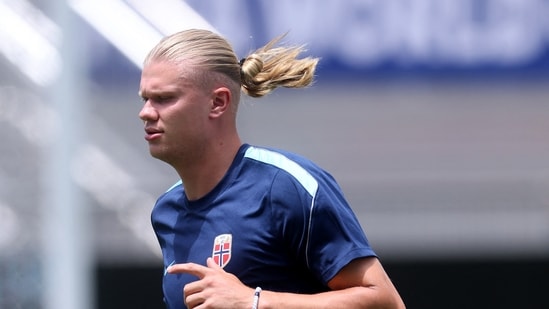 Erling Haaland attends a Norway training session ahead of the FIFA World Cup 2026 quarter-final match in Miami, Florida, on July 10, 2026. (Getty Images via AFP)