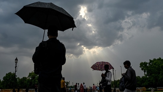 New Delhi: Rain clouds hover over the Kartavya Path, in New Delhi (PTI)