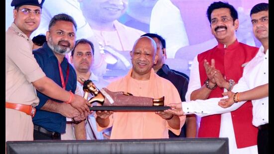 Uttar Pradesh chief minister Yogi Adityanath at an event in Kushinagar on July 11. (HT photo)
