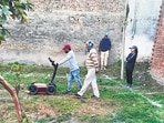 A team conducting GPR survey at Topra Kalan village in Yamunanagar (HT Photo)