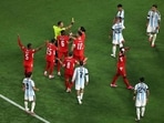 Referee Joao Pinheiro shows a second yellow card to Breel Embolo #7 of Switzerland during the FIFA World Cup 2026 Quarter Final match between Argentina and Switzerland