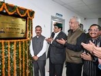 Himachal CM Sukhvinder Singh Sukhu inaugurating the <span class='webrupee'>₹</span>23-crore 3-Tesla MRI facility at the Atal Institute of Medical Super Specialties in Chamiyana, Shimla, on Saturday. (HT Photo)