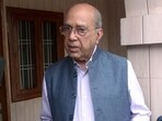 Ram temple construction committee chairman Nripendra Misra speaks to the media in Ayodhya on Saturday. (ANI VIDEO GRAB)