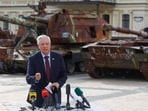 US Senator Lindsey Graham (R-SC) speaks to the media after his meeting with Ukraine's President Volodymyr Zelenskiy, in Kyiv