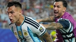 Lautaro Martinez scored the third for Argentina in the 121st minute as they went through to the semifnals, ready to take on England.(AP Photo/Charlie Riedel)