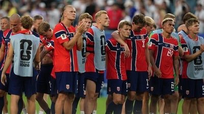 Norway players embraced the fans and thanked them for their support in the quarterfinal against England. (AP Photo) Norway players embraced the fans and thanked them for their support in the quarterfinal against England. (AP Photo)