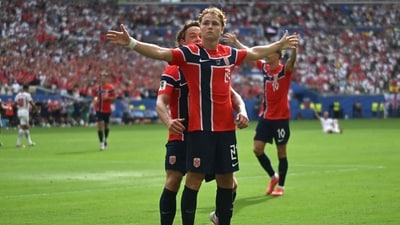 Andreas Schjelderup gave Norway the lead in the 36th minute with a stunning long-range strike. (AFP) Andreas Schjelderup gave Norway the lead in the 36th minute with a stunning long-range strike. (AFP)