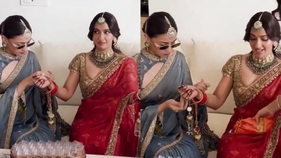 Alia Bhatt on BFF duty as she helps Akansha Ranjan Kapoor tie kaleeras before wedding with Sharan Sharma. Watch video Alia Bhatt on BFF duty as she helps Akansha Ranjan Kapoor tie kaleeras before wedding with Sharan Sharma. Watch video