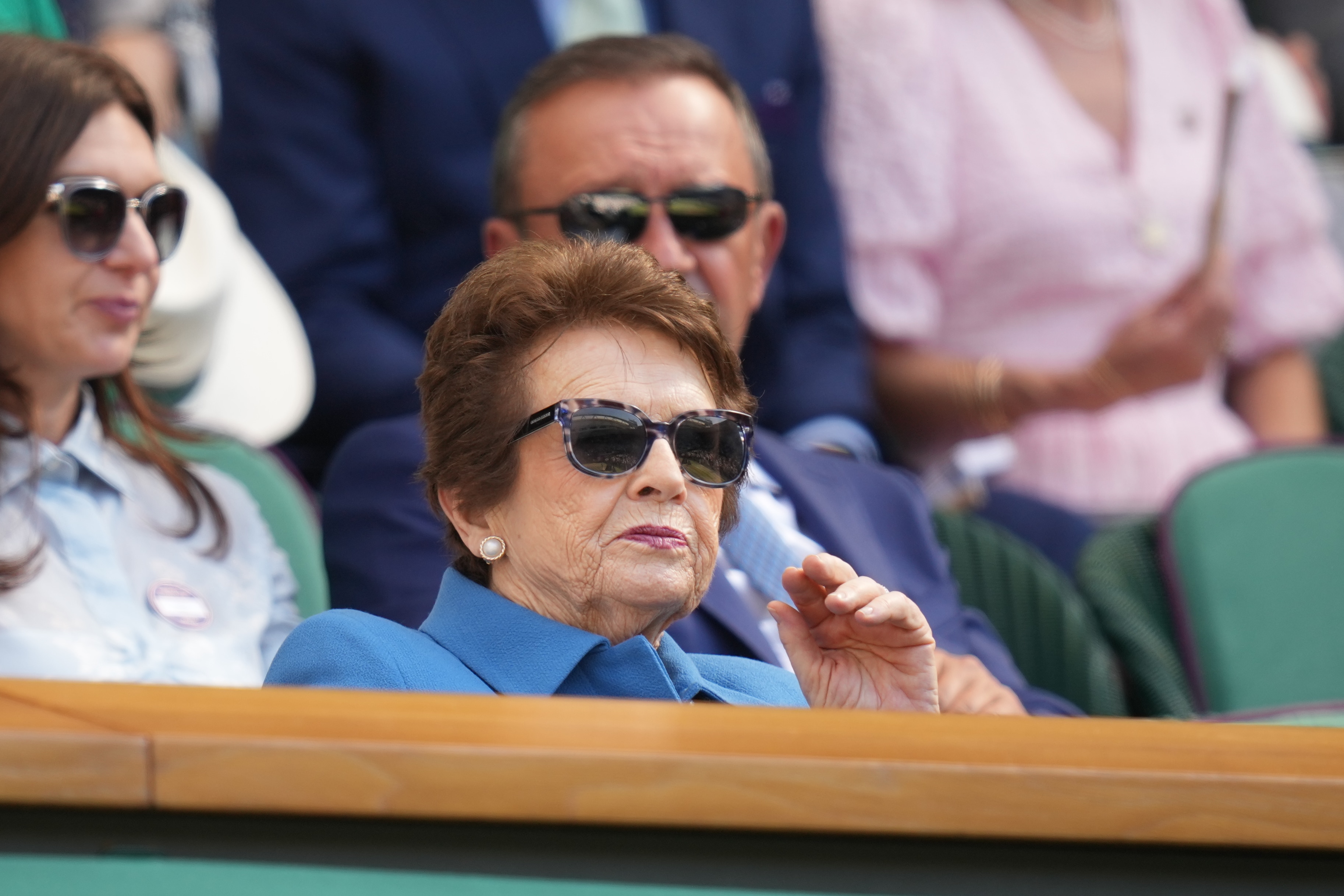 Former tennis player Billie Jean King watches the women's singles final between Linda Noskova of Czech Republic and Karolina Muchova of Czech Republic at Wimbledon Tennis Championships in London, Saturday, July 11, 2026. (AP Photo/Kirsty Wigglesworth) (AP Photo/Kirsty Wigglesworth) Former tennis player Billie Jean King watches the women's singles final between Linda Noskova of Czech Republic and Karolina Muchova of Czech Republic at Wimbledon Tennis Championships in London, Saturday, July 11, 2026. (AP Photo/Kirsty Wigglesworth) (AP Photo/Kirsty Wigglesworth)