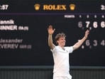 Jannik Sinner of Italy reacts to winning against Alexander Zverev of Germany in the men's singles final at Wimbledon Tennis Championships in London(AP Photo/Kirsty Wigglesworth)