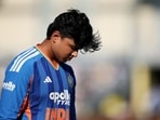 India's Vaibhav Sooryavanshi walks after losing his wicket. 