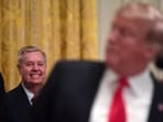 File photo of Lindsey Graham listening as President Donald Trump speaks.(AP Photo)