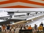 The proposed 23-km three-tier elevated transport corridor announced by Union minister for road transport and highways Nitin Gadkari, during the inaugural ceremony of Kanpur-Lucknow Expressway at UP Sainik School in Lucknow on Monday. (Deepak Gupta/HT Photo)
