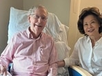 Mitch McConnell sits with his wife, former United States secretary of labor Elaine Chao, while holding what appears to be the July 12 sports section of the Washington Post.(Mitch McConnell's office via REUTERS)
