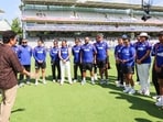 Sachin Tendulkar speaks to India Women ahead of play on the fourth day. Sachin Tendulkar speaks to India Women ahead of play on the fourth day.