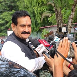 BJP leader Narottam Mishra speaks to the media after the party denied a ticket for the Datia assembly bypoll, in Bhopal, Madhya Pradesh, on Saturday, July 11, 2026. 