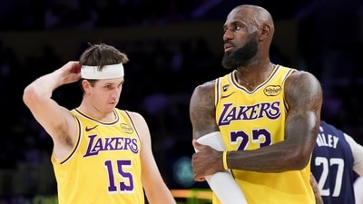 For Austin Reaves, the Lakers' new beginning without LeBron James still doesn't feel real. (AP) For Austin Reaves, the Lakers' new beginning without LeBron James still doesn't feel real. (AP)