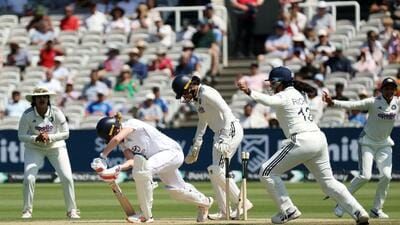 England's Lauren Bell gets bowled out by India's Deepti Sharma. (Action Images via Reuters) England's Lauren Bell gets bowled out by India's Deepti Sharma. (Action Images via Reuters)